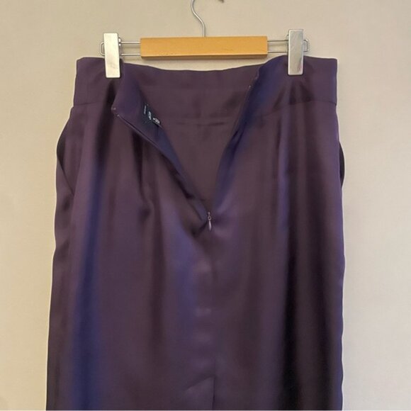 Vintage Jacob 100% Silk Deep Purple Lined Pencil Skirt w Pleated Waist Detail - Picture 10 of 15